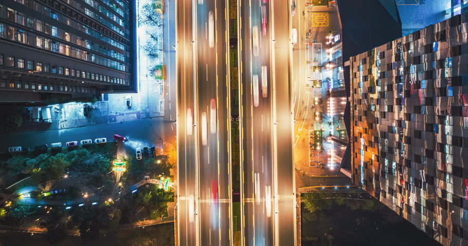 aerial top view urban cityscape timelapse of traffic on the road with high buildings modern city of Chengdu China Royalty-Free Stock Footage #1101199443