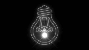 Turning light bulb animation, Switching on, Warm white light over dark black background, neon light display concept idea, power, electricity, energy, invention, creativity, imagination and Creative id