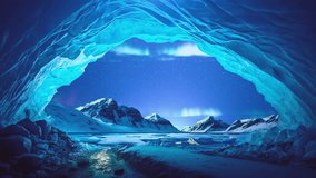 Breathtaking view of an ice cave located in the Arctic. Aurora light in the sky. - Powered by Shutterstock - Get 15% off with code: PIKWIZARD15