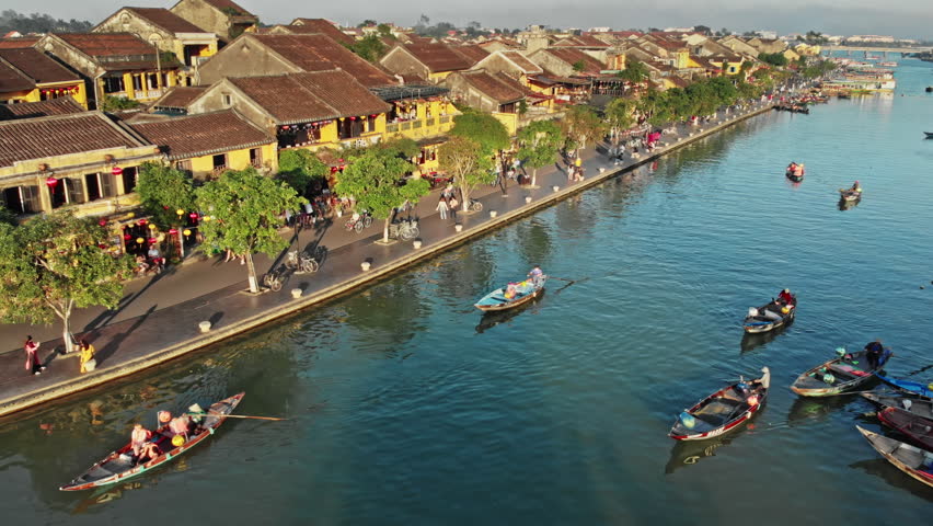 View of busy river in Hoi An, Vietnam