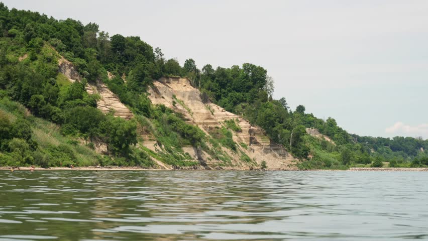 The Scarborough Bluffs or The Bluffs. Towering cliffs along the shoreline of Lake Ontario in the Scarborough neighbourhood of Toronto, Canada. Composed of sedimentary rock and clay.