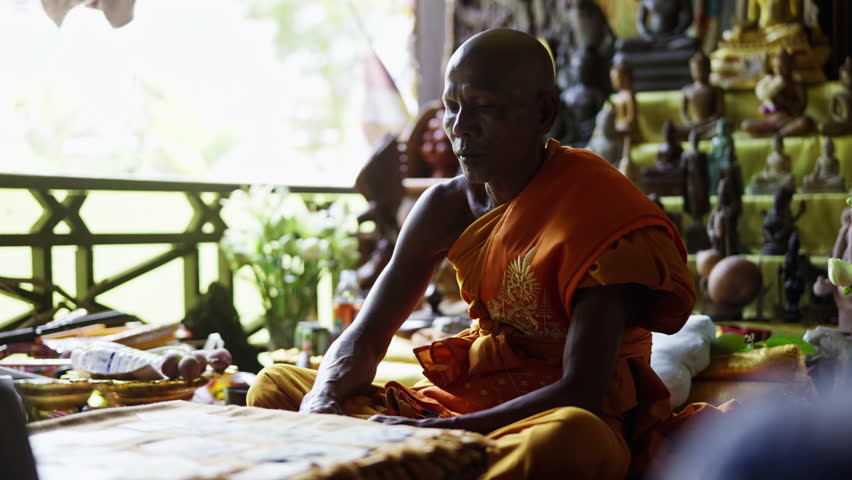 Buddhist Monk, Temple, Sitting, Robes, Thailand