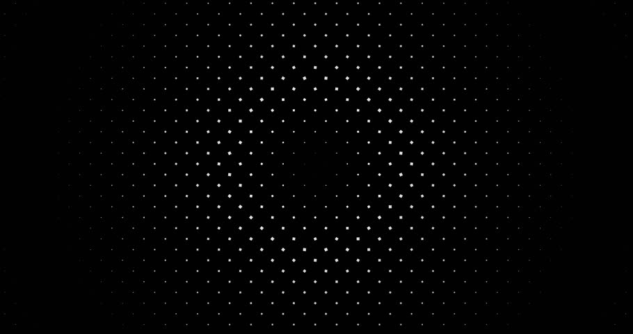4k dynamic circular seamless looping animation. Moving circles with little rhombus dots on transparent background (alpha channel). 
Abstract dotted animated gradient. 3d Halftone style motion design