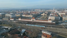 4K aerial video of the main railway station in Zagreb, Croatia