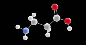 β-Alanine molecule, rotating 3D model of beta-alanine, looped video with alpha channel