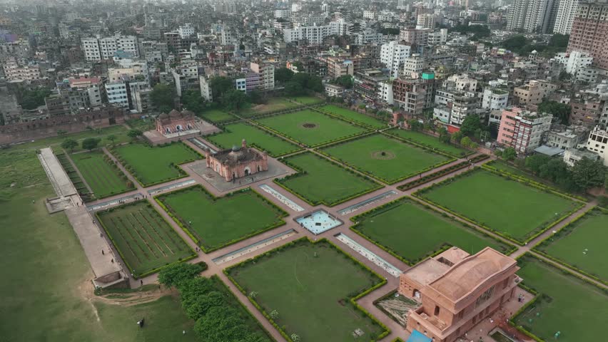 Aerial bird's-eye view of Lalbagh Fort in Dhaka. Bangladesh.