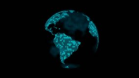 Cryptocurrency mining. Digital Earth. Alpha channel is included. Seamless Looping.   
3D animation. Quick Time, codec: PNG,16-bit color, highest quality. Smooth gradation of color. - Powered by Shutterstock - Get 15% off with code: PIKWIZARD15