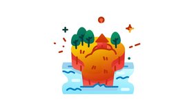Island Flat Animated Icon. Hiking and Adventure Icon Concept Isolated on White Background. 4K Ultra HD Loop Video Motion Graphic Animation.