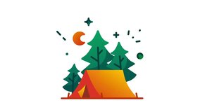 Tent Flat Animated Icon. Hiking and Adventure Icon Concept Isolated on White Background. 4K Ultra HD Loop Video Motion Graphic Animation.
