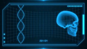 x-ray  scanning monitor screen medial 3d shine animation skull head rotation , dna icon analysis background 4k , healthcare mind parameters human  - Powered by Shutterstock - Get 15% off with code: PIKWIZARD15