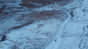 Aerial video driving on the roads of Iceland