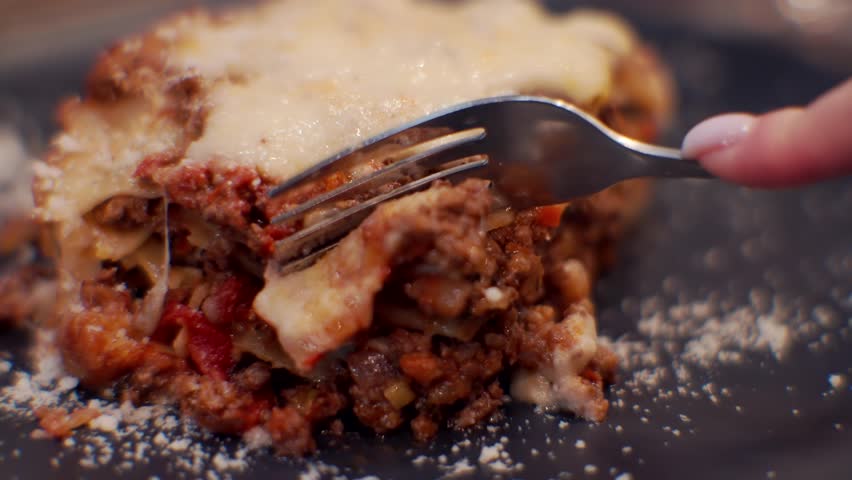 Lasagna With Cheese. Delicious Italian Food. Homemade Traditional Italian Lasagna With Bolognese And Bechamel Sauce And Mozzarella Cheese Hot Dishes. Appetizing Meat Lasagna Bolognese Cooking At Home