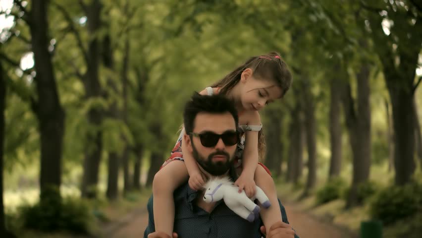 Happy Family Father Day Child Girl Leisure.Daughter Sitting On Father Neck.Cute Little Kid Having Fun.Carefree Dad With Preschool Daughter Enjoy Activity Adventure. Family Parent Holidays Relationship Royalty-Free Stock Footage #1101253797