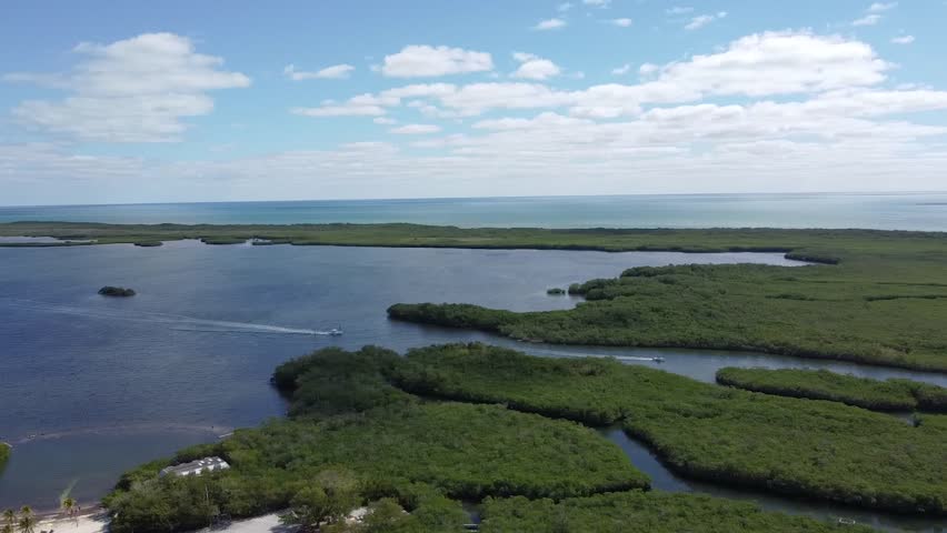 Aerial view of part of the island of Key Largo in southern Florida, United States