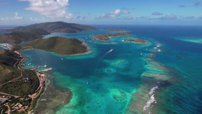Oil Nut Bay, British Virgin Islands. Aerial View of Coastline and Coral Reefs Royalty-Free Stock Footage #1101265499