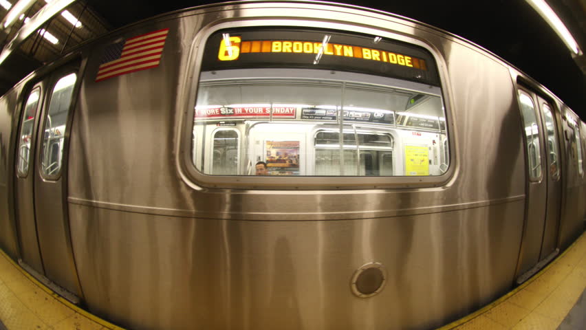 Fisheye shot of a new york subway train coming into the station Royalty-Free Stock Footage #1101269267