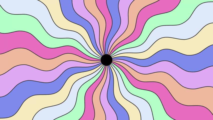 Pastel, colorful, retro, psychedelic, wavy, cartoon sky sunburst looping animation in 70s retro style.
 Royalty-Free Stock Footage #1101274609