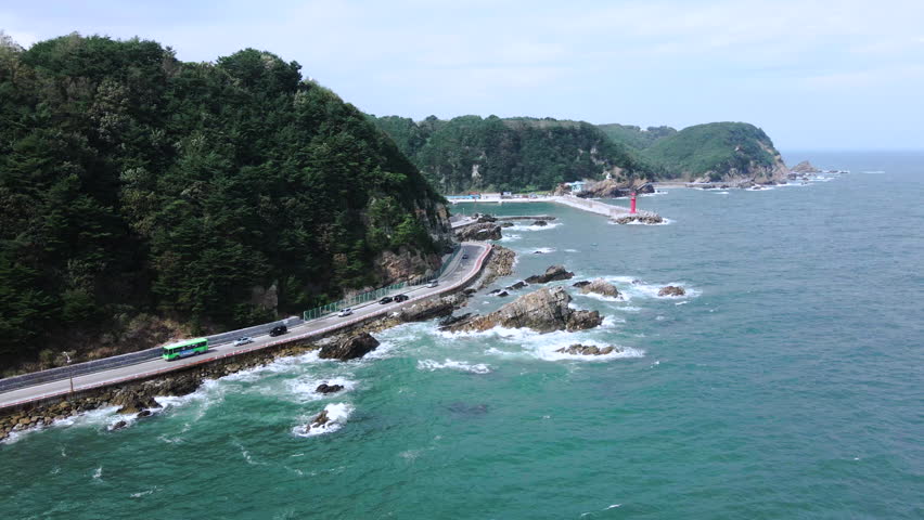 Simgok Port, Port of Korea, Gangwon-do, Donghae, Sea of Korea, Marine Road, Marine Drive, Coastal Road, aerial view, drone footage