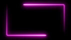 Neon glowing frame background. Lasers are pink. repetitive motion animation, with neon lights shrinking and expanding. isolated on black. 4K graphic animation video