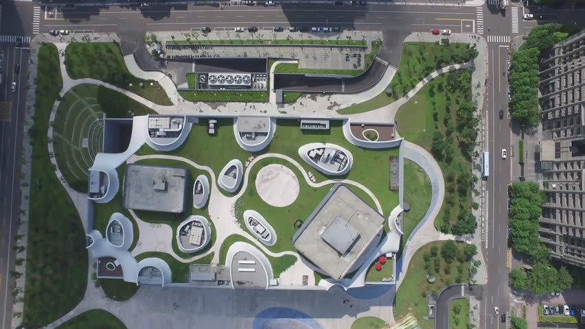 Taichung, Taiwan(R.O.C) - National Taichung Metropolitan Opera House, Taichung Theater, designed by Architect Toyo Ito. (aerial photography)