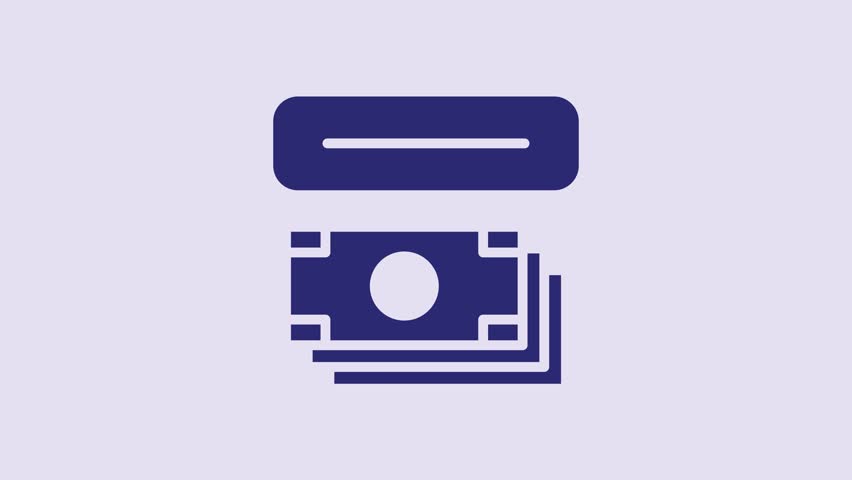 Blue ATM - Automated teller machine and money icon isolated on purple background. 4K Video motion graphic animation. | Shutterstock HD Video #1101282247