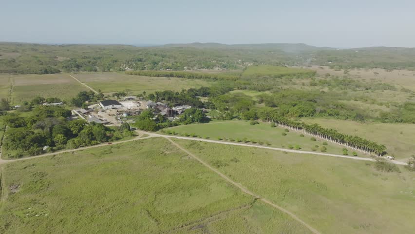Aerial view of a countryside and hilly landscape near Montego Bay, Saint James, Jamaica.