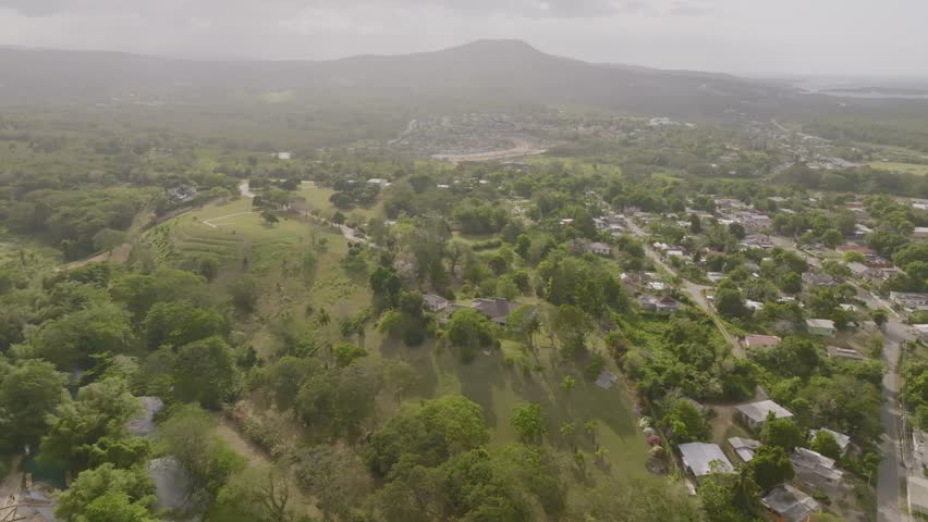 Aerial view of a small residential district in countryside, Montego Bay, Saint James, Jamaica.