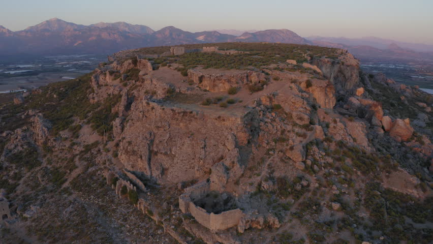 Ancient City Silyon in Antalya region at sunset, Turkey