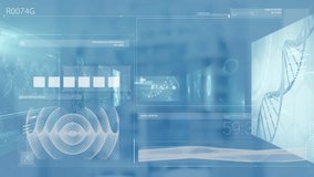 Animation of interface data processing against empty office. Computer interface and business data technology concept - Powered by Shutterstock - Get 15% off with code: PIKWIZARD15
