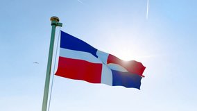 Flag of dominican republic waving in the wind, sky and sun background. Dominican Republic Flag Video. Realistic Animation, 4K UHD. 3D Animation 