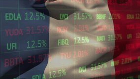 Animation of stock market data processing against waving france flag. Nation economy and business technology concept - Powered by Shutterstock - Get 15% off with code: PIKWIZARD15