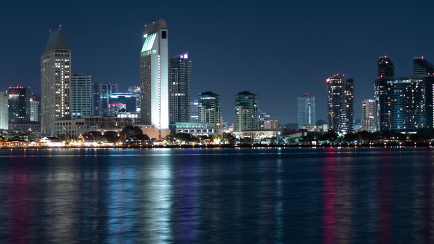 San Diego Embarcadero Skyline from Coronado Island L Night Time Lapse California USA Royalty-Free Stock Footage #1101296027