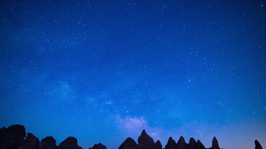 Airglow Milky Way Galaxy Above Trona Pinnacles 24mm Purple Death Valley Region California USA Time Lapse