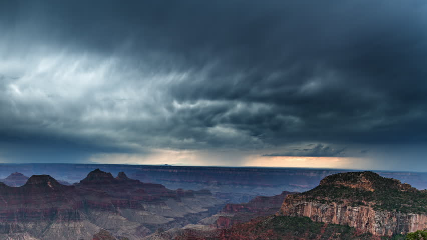 Grand Canyon North Rim Dark Thunderstorm Clouds Rain Panorama Time Lapse Arizona USA