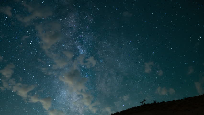 Perseid Meteor Shower and Milky Way Galaxy 50mm South Sky Tilt Down Over Canyon Time Lapse