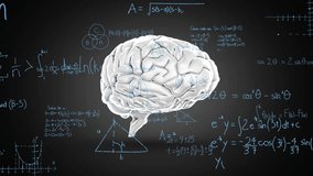 Animation of human brain spinning and mathematical formulae on black background. Global science, learning and data processing concept digitally generated video. - Powered by Shutterstock - Get 15% off with code: PIKWIZARD15
