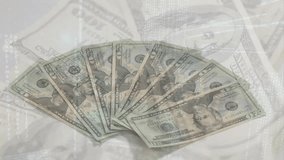 Animation of american dollar banknotes in row and falling over data processing. Global currency, business, finances and digital interface concept digitally generated video. - Powered by Shutterstock - Get 15% off with code: PIKWIZARD15
