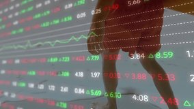 Animation of financial data processing over caucasian man walking in sea. Global vacation, business, finances, computing and data processing concept digitally generated video. - Powered by Shutterstock - Get 15% off with code: PIKWIZARD15
