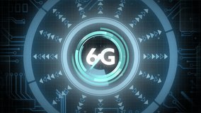 Animation of 6g text, clock, scope, globe and data processing ove circuit board. Global networks, business, digital interface, computing and data processing concept digitally generated video. - Powered by Shutterstock - Get 15% off with code: PIKWIZARD15