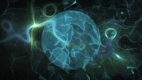 Animation of computer language on globe and connected dots forming shape against abstract background. Digitally generated, hologram, globalization, communication, coding and technology concept. - Powered by Shutterstock - Get 15% off with code: PIKWIZARD15