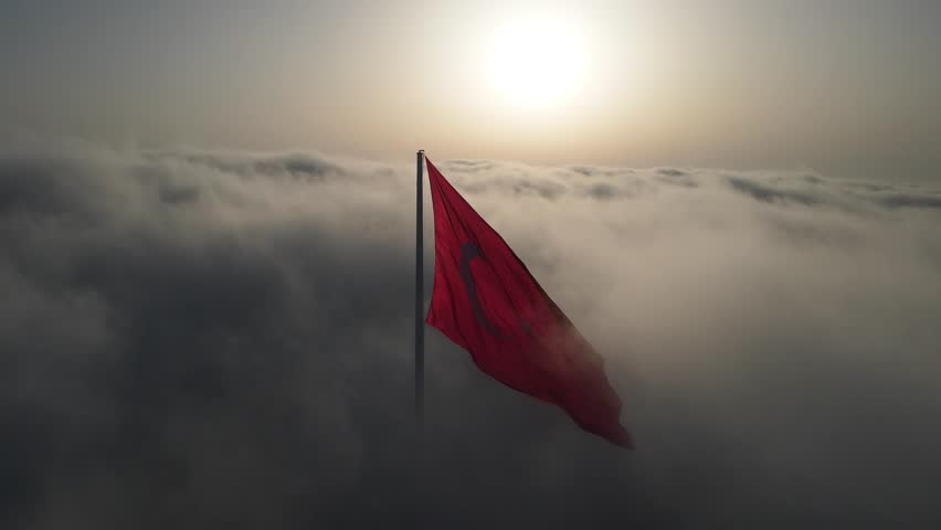 Turkish Flag in the Foggy Morning Drone Video, Camlica Hill Uskudar, Istanbul Turkiye Royalty-Free Stock Footage #1101303297