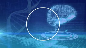 Animation of dna strand spinning, human brain over data processing. Global science, business, finances, computing and data processing concept digitally generated video. - Powered by Shutterstock - Get 15% off with code: PIKWIZARD15