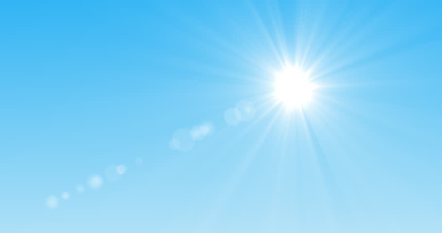 Sun in clear blue sky. Midday sun shining bright, with atmospheric distortion. Seamless loop