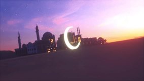 Eid Mubarak, Eid Al Adha, and Eid Al Fitr Happy holiday video animation Arabic text translation: Happy Islamic Eid Celebration