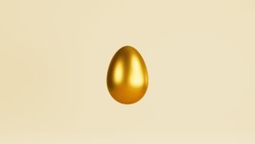 Gold painted egg shell peel and reveal white egg. Easter egg animation concept. 3d render