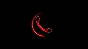 phone icon animation on red color neon circle animated on black background