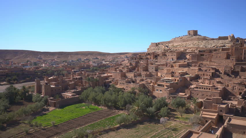 General view of the Ait Ben Haddou, Morocco, Africa Royalty-Free Stock Footage #1101325513