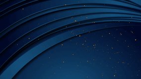 Dark blue wavy abstract background with golden particles. Seamless looping geometric retro motion design. Video animation Ultra HD 4K 3840x2160