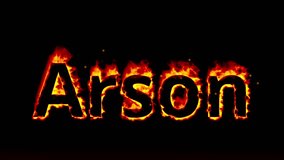 The black letters of the word ARSON burn and produce a slight sparking effect