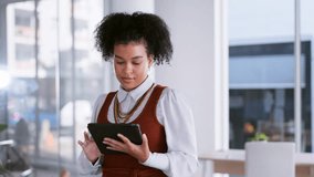 Fashion designer woman, tablet and laptop in startup office for creative design, ecommerce business or online shop planning. Happy black person working on digital technology app for market research - Powered by Shutterstock - Get 15% off with code: PIKWIZARD15